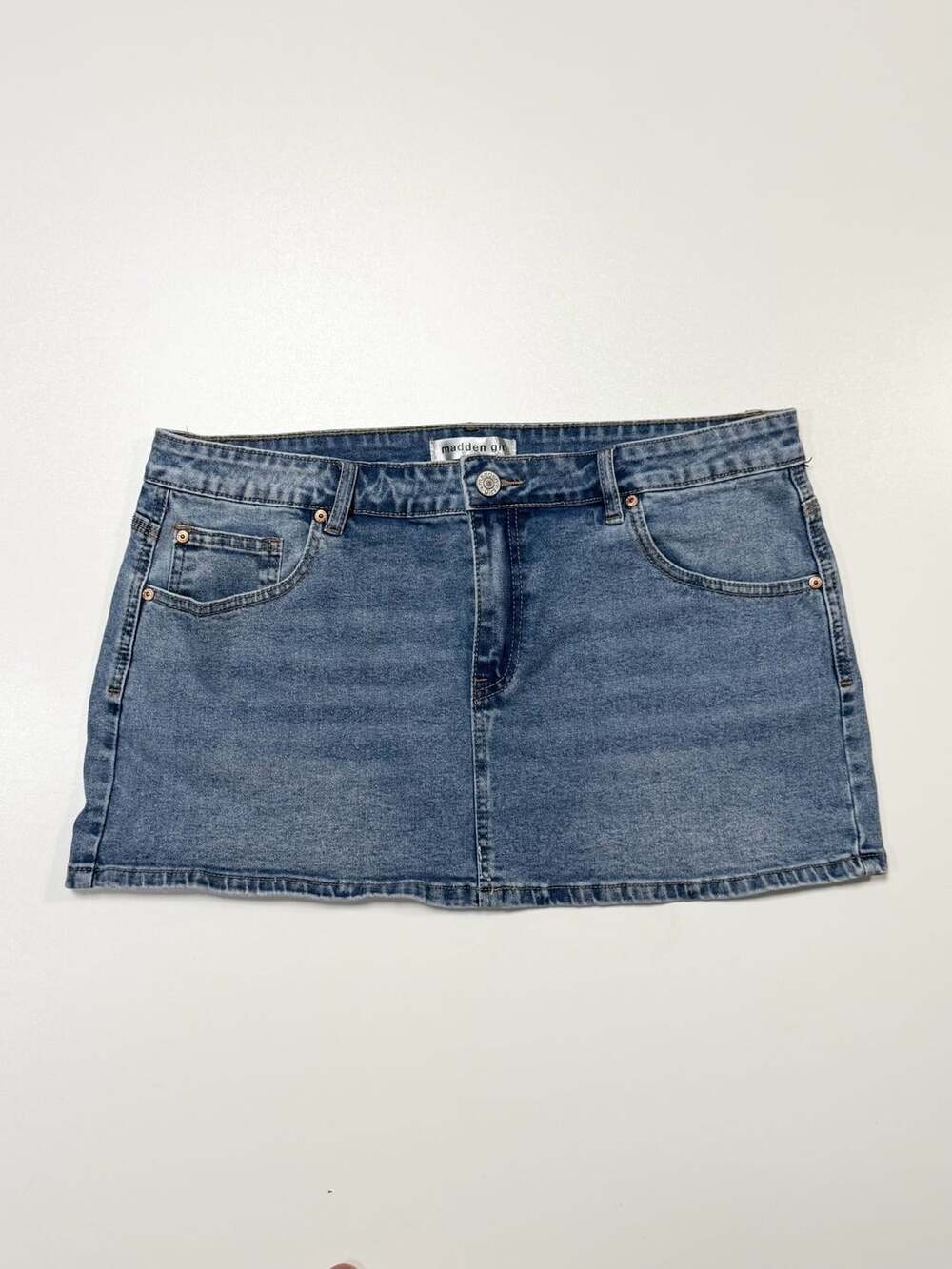 Madden Girl Denim Mini Skirt Size XL Blue Y2K Revival Streetwear Denim on Denim